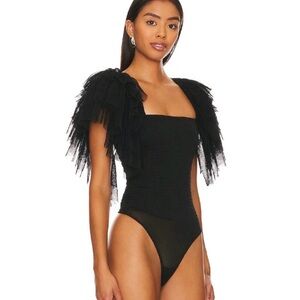 Free People Intimately Kill the Lights Bodysuit XL Black Tulle Ruffle Sleeve